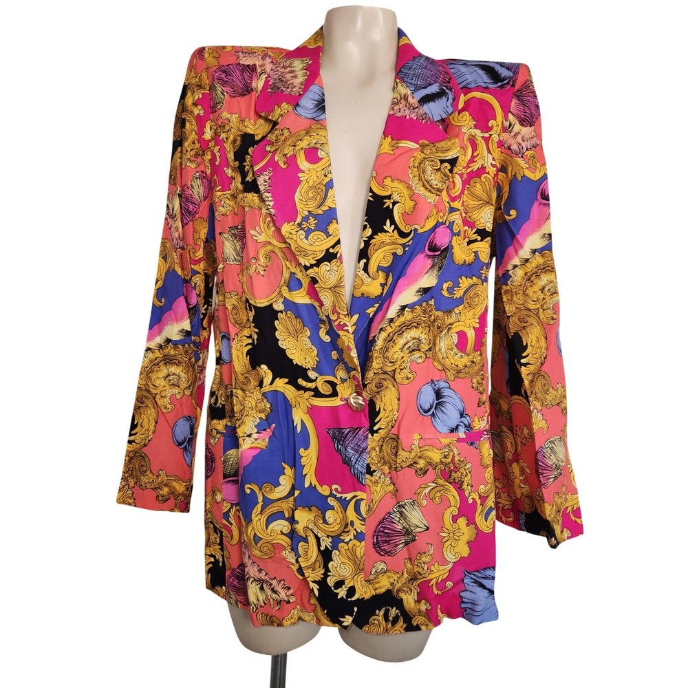 Norton McNaughton Petites Vintage Baroque‎ Seashell Blazer Pink Blue Gold 12P